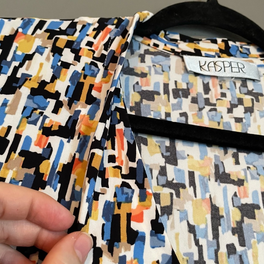 NWT Kasper Sz 1X Womens Blue Orange Pixel Pattern Stretch Dress Shirt Blouse!! - Picture 4 of 9